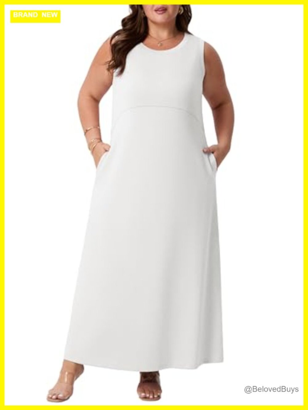Plus Size Maxi Dress with Pockets Sleeveless Sundress Elegant Empire Waist